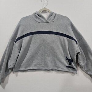 Under Armour Project Rock Womens Size M Loose Gray Fleece Crop Hoodie Sweatshirt